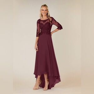 Embroidery burgundy chiffon gown
